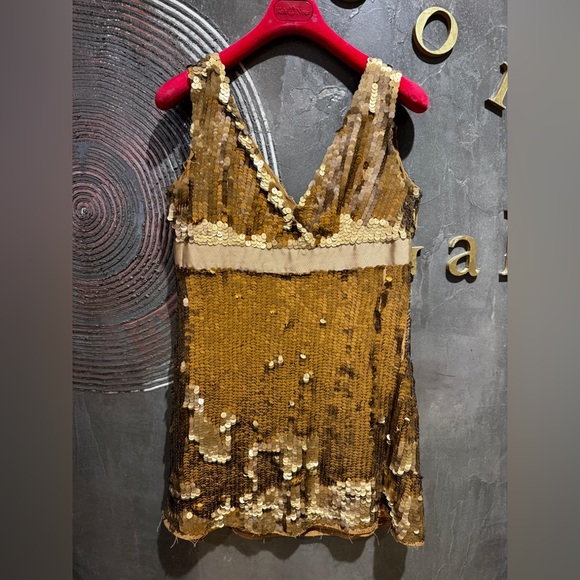 Morgan de Toi vintage Gold Sequin top bow accent size M - Picture 2 of 4